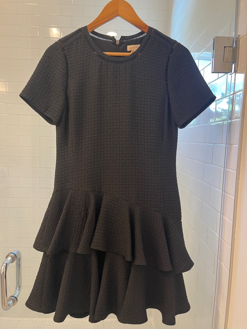 Rebecca Taylor Black Textured Peplum Tiered Dress